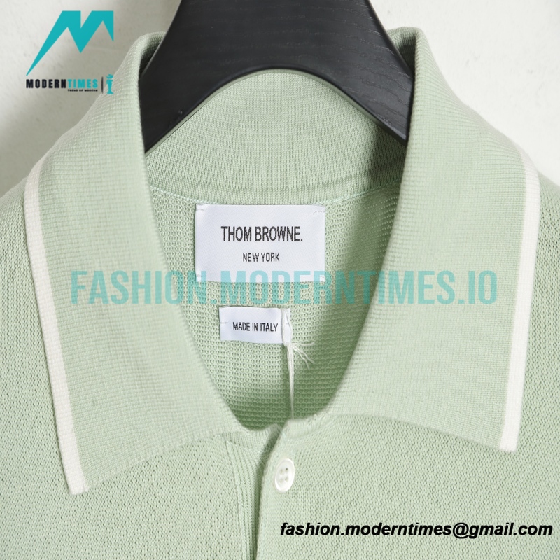 Thom Browne - 23SS Mulberry Silk Striped Polo Short-sleeved T-shirt