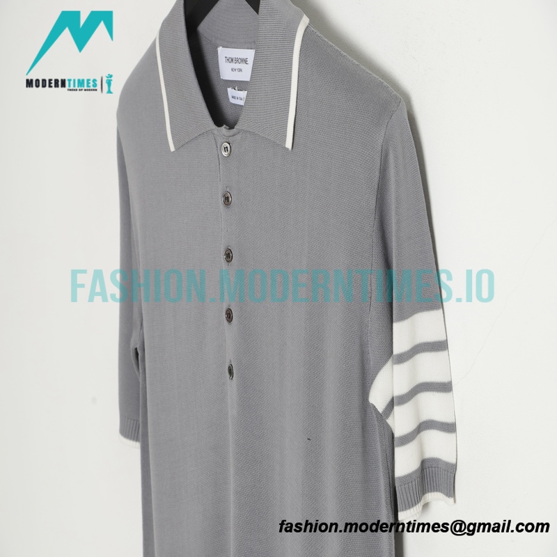 Thom Browne - 23SS Mulberry Silk Striped Polo Short-sleeved T-shirt