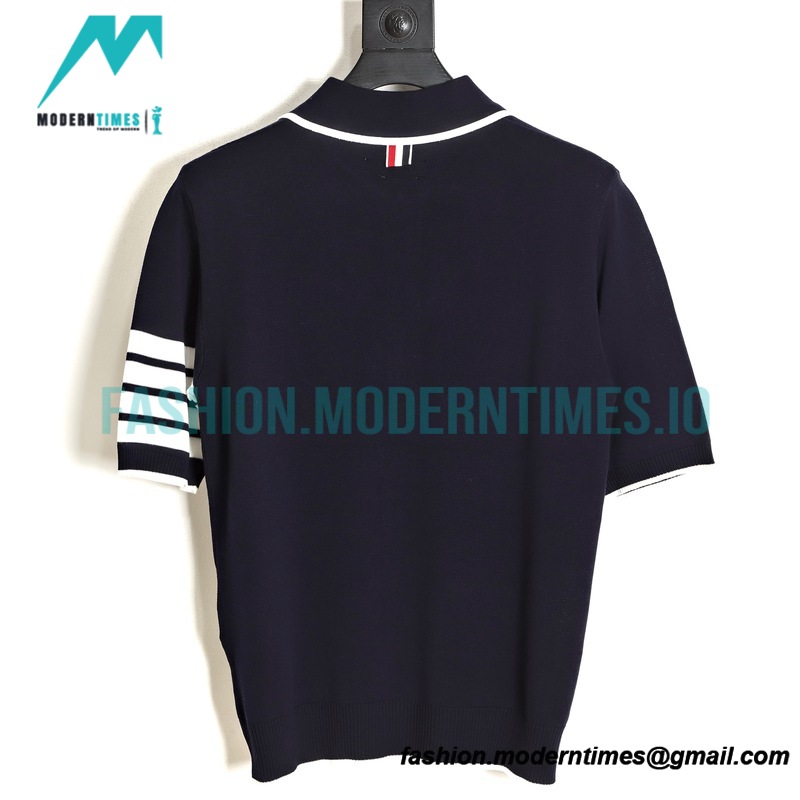 Thom Browne - 23SS Mulberry Silk Striped Polo Short-sleeved T-shirt
