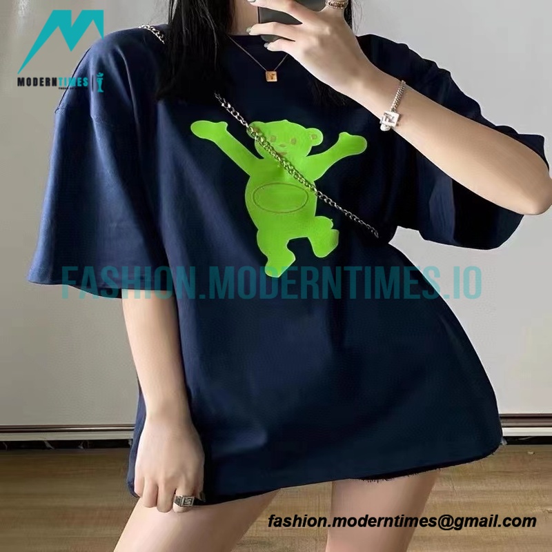 We11 Done - Dancing Bear Flocked Print Short-sleeved T-shirt