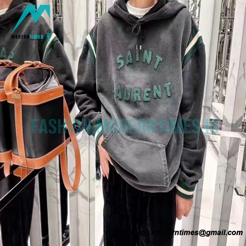 Saint Laurent - 22FW Sauteed Sand Pasted Fabric Embroidered Hoodie