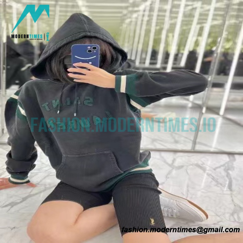 Saint Laurent - 22FW Sauteed Sand Pasted Fabric Embroidered Hoodie