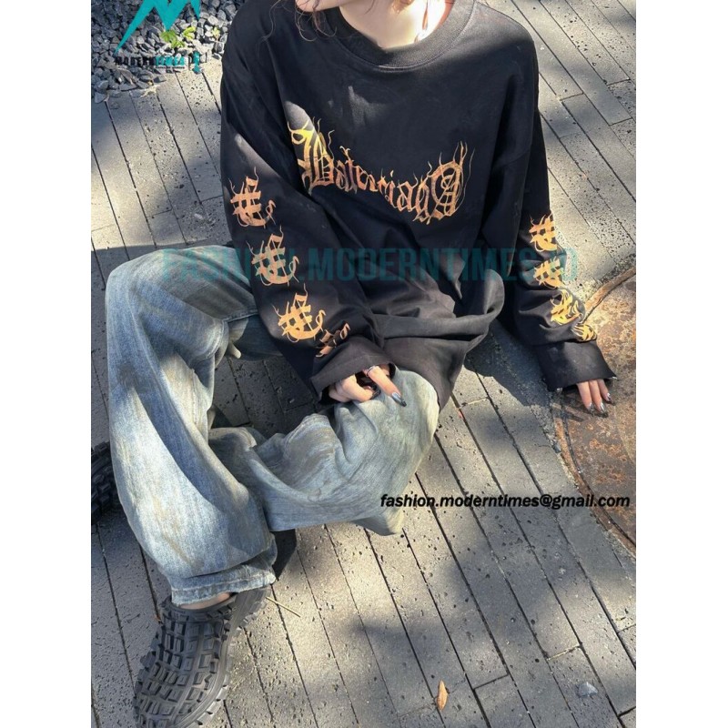 Balenciaga - 23FW Mud Dyed Sanskrit Base Long Sleeve T-shirt