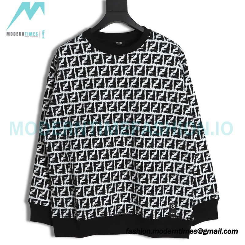 Fendi - 23FW Full Print Double F Print Round Neck Hoodie