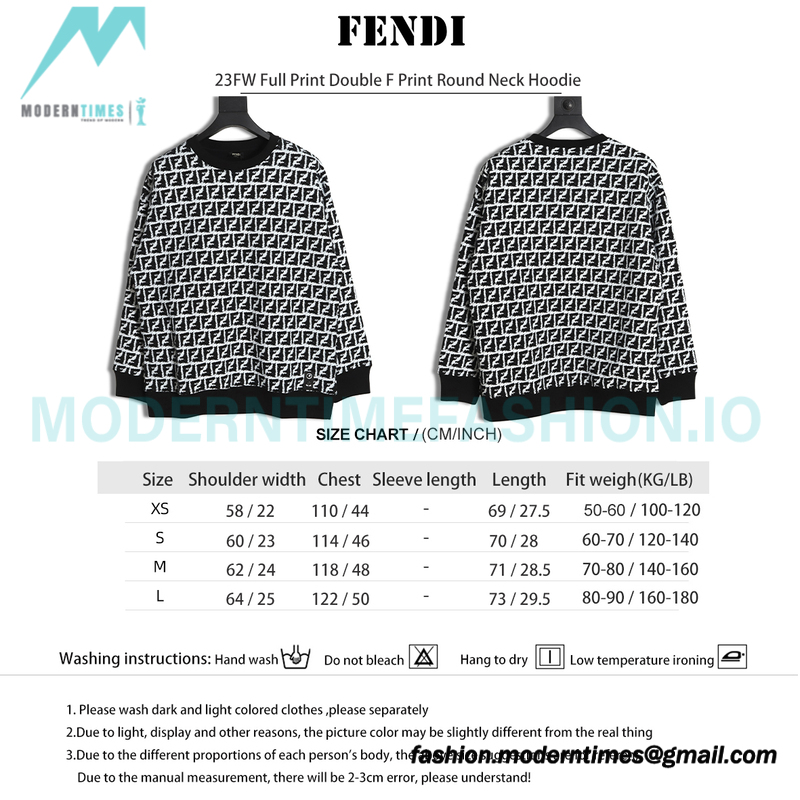 Fendi - 23FW Full Print Double F Print Round Neck Hoodie