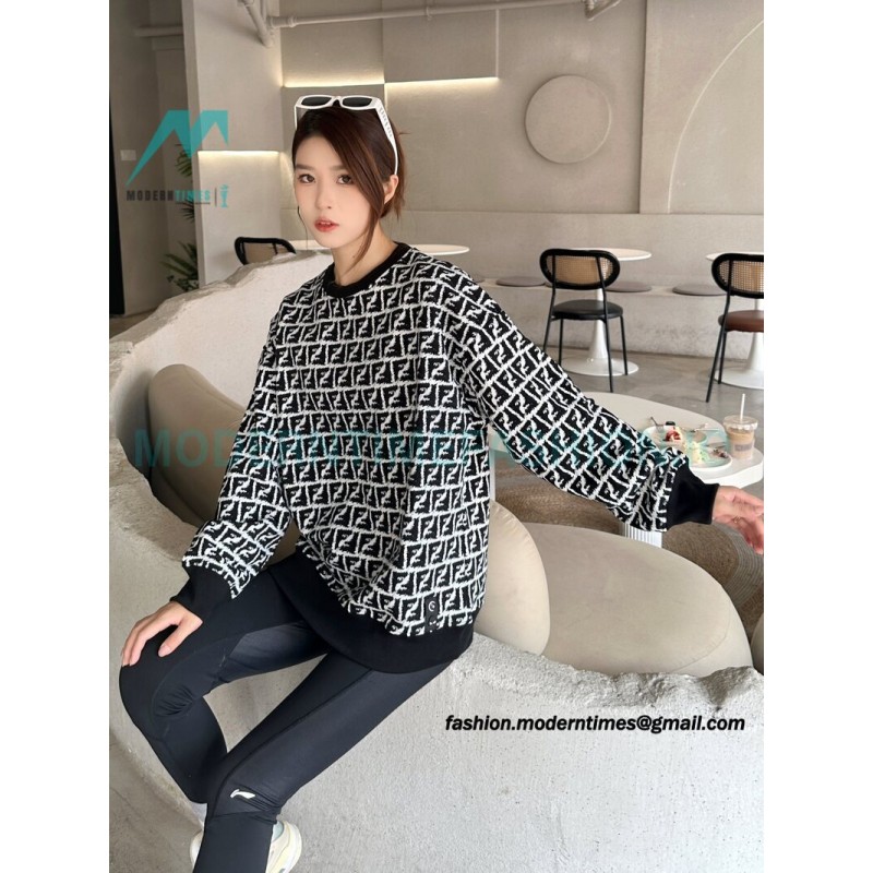 Fendi - 23FW Full Print Double F Print Round Neck Hoodie