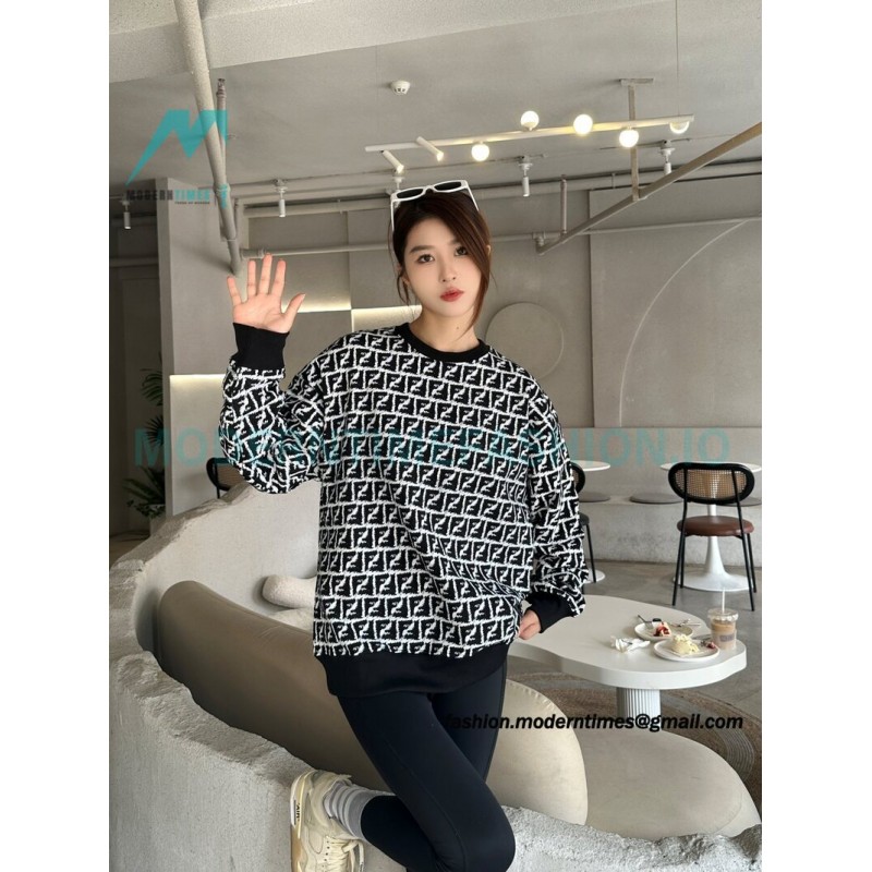 Fendi - 23FW Full Print Double F Print Round Neck Hoodie