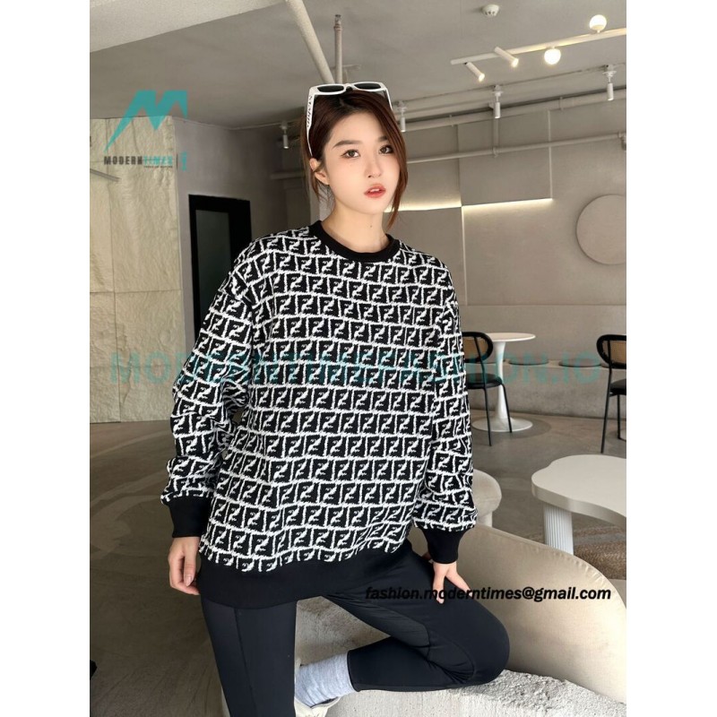 Fendi - 23FW Full Print Double F Print Round Neck Hoodie