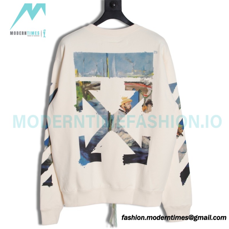 Off White - Monet Oil Painting Printed Crew-neck Hoodie