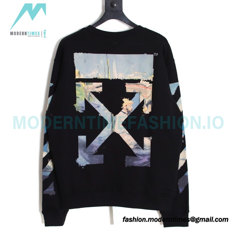 Off White - Monet Oil Painting Printed Crew-neck Hoodie