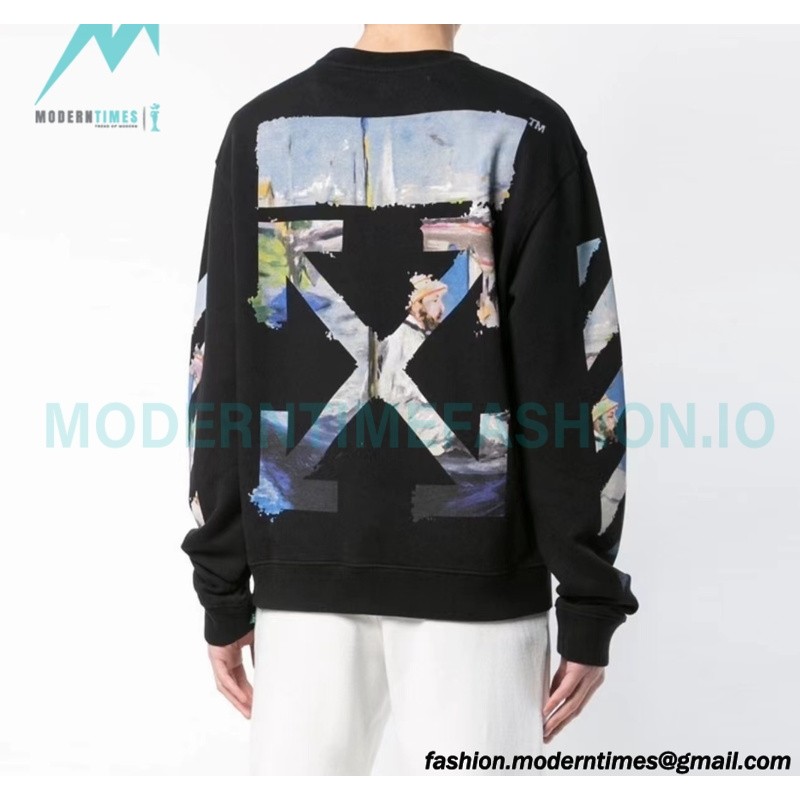 Off White - Monet Oil Painting Printed Crew-neck Hoodie